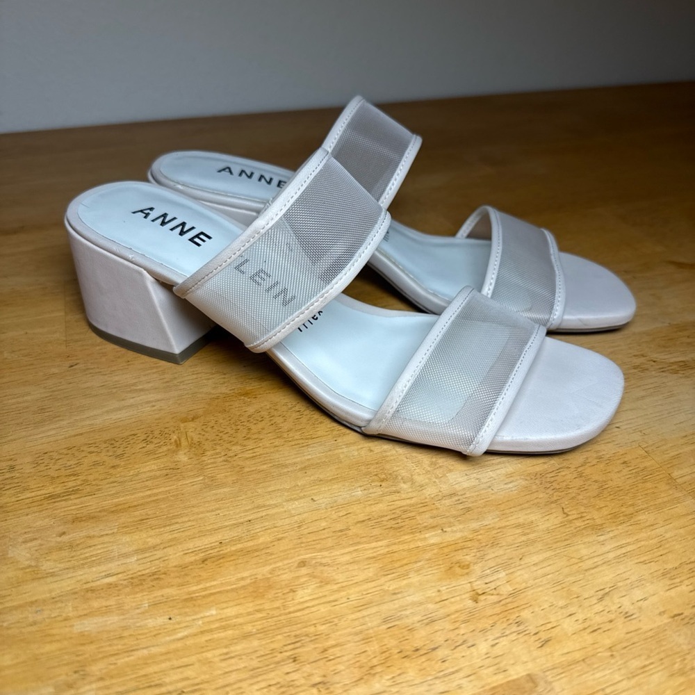 Anne Klein Bella iFlex Open Toe Strappy Mesh Block Heel Sandals Nude 8.5